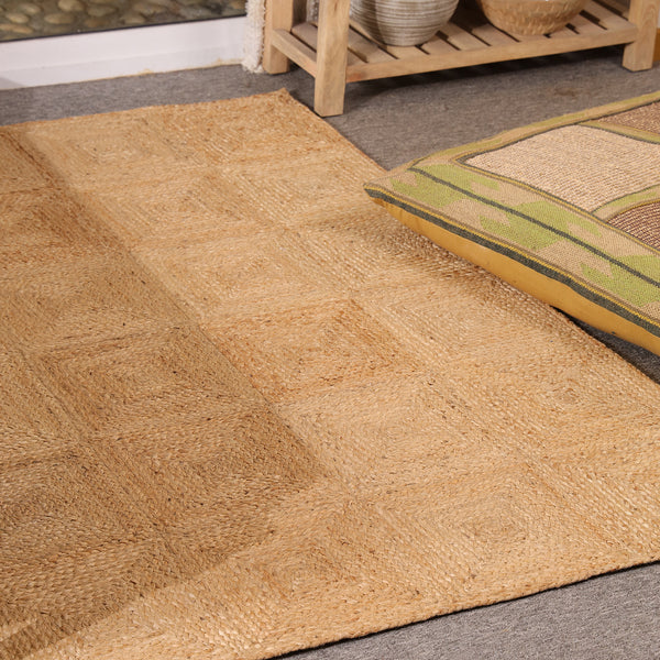 Handwoven Natural Jute Area Rug | Textured Geometric Handmade Rug | Eco-Friendly Modern Living Room Carpet
