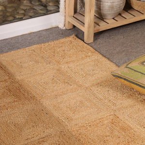 Handwoven Natural Jute Area Rug | Textured Geometric Handmade Rug | Eco-Friendly Modern Living Room Carpet