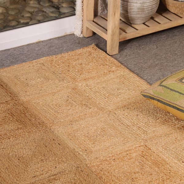 Handwoven Natural Jute Area Rug | Textured Geometric Handmade Rug | Eco-Friendly Modern Living Room Carpet
