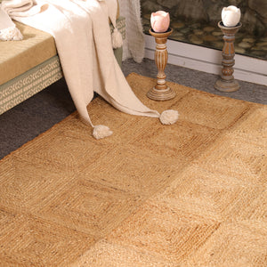 Handwoven Natural Jute Area Rug | Textured Geometric Handmade Rug | Eco-Friendly Modern Living Room Carpet