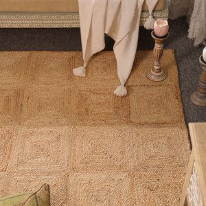 Handwoven Natural Jute Area Rug | Textured Geometric Handmade Rug | Eco-Friendly Modern Living Room Carpet
