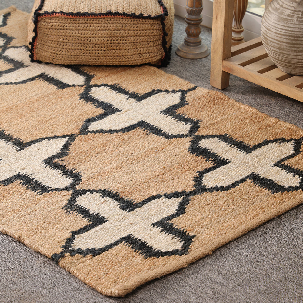 Handmade Jute Rug | Modern Black & White Geometric Carpet