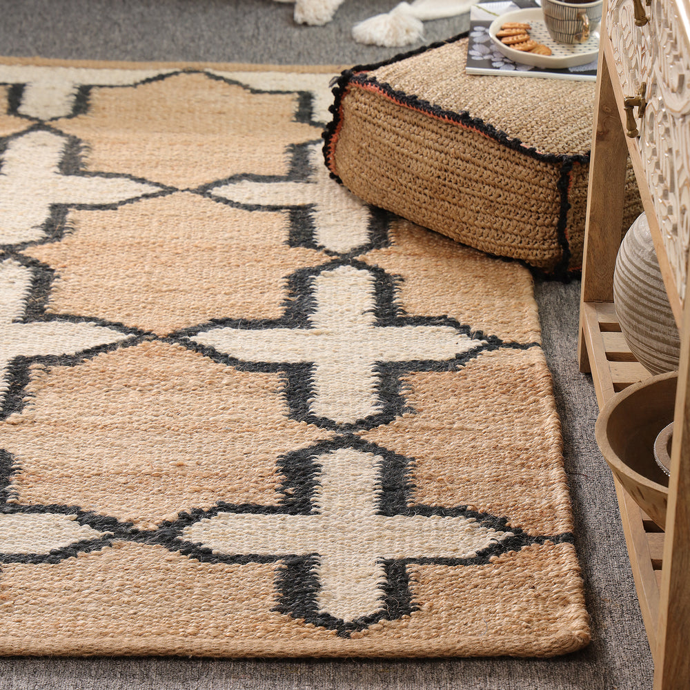 Handmade Jute Rug | Modern Black & White Geometric Carpet
