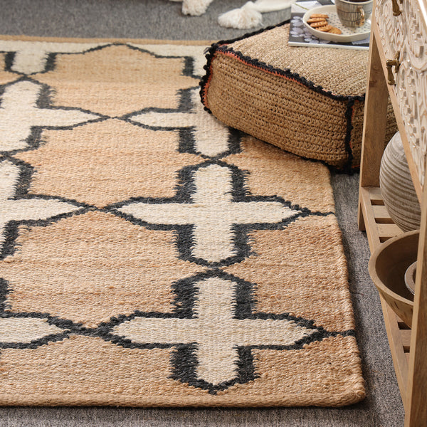 Handmade Jute Rug | Modern Black & White Geometric Carpet