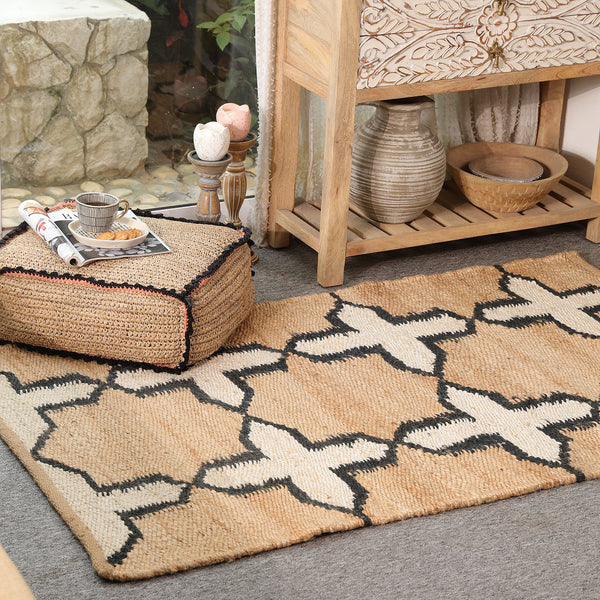 Handmade Jute Rug | Modern Black & White Geometric Carpet