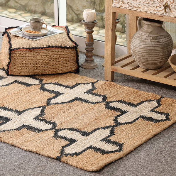 Handmade Jute Rug | Modern Black & White Geometric Carpet
