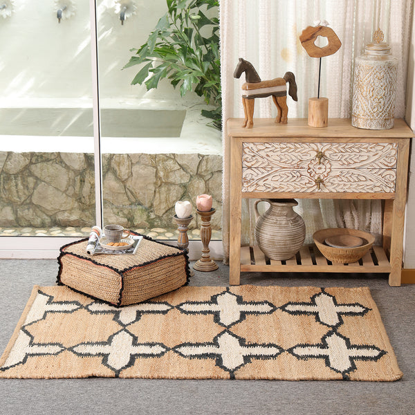Handmade Jute Rug | Modern Black & White Geometric Carpet