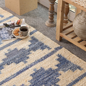 Blue & Ivory Handwoven Jute Rug | Modern Boho Area For Living Room