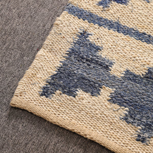 Blue & Ivory Handwoven Jute Rug | Modern Boho Area For Living Room