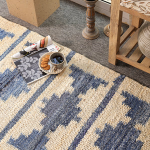 Blue & Ivory Handwoven Jute Rug | Modern Boho Area For Living Room