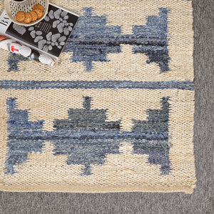 Blue & Ivory Handwoven Jute Rug | Modern Boho Area For Living Room