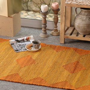 Handwoven Mustard Jute Runner Rug | Orange Geometric Hallway Carpet