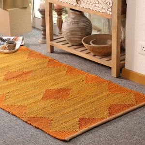 Handwoven Mustard Jute Runner Rug | Orange Geometric Hallway Carpet
