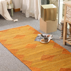 Handwoven Mustard Jute Runner Rug | Orange Geometric Hallway Carpet