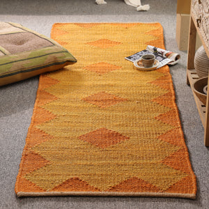 Handwoven Mustard Jute Runner Rug | Orange Geometric Hallway Carpet