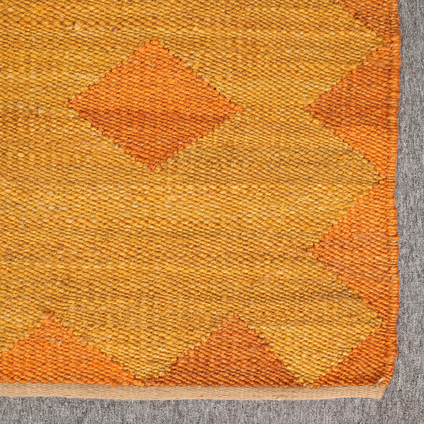 Handwoven Mustard Jute Runner Rug | Orange Geometric Hallway Carpet