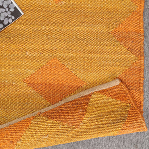 Handwoven Mustard Jute Runner Rug | Orange Geometric Hallway Carpet