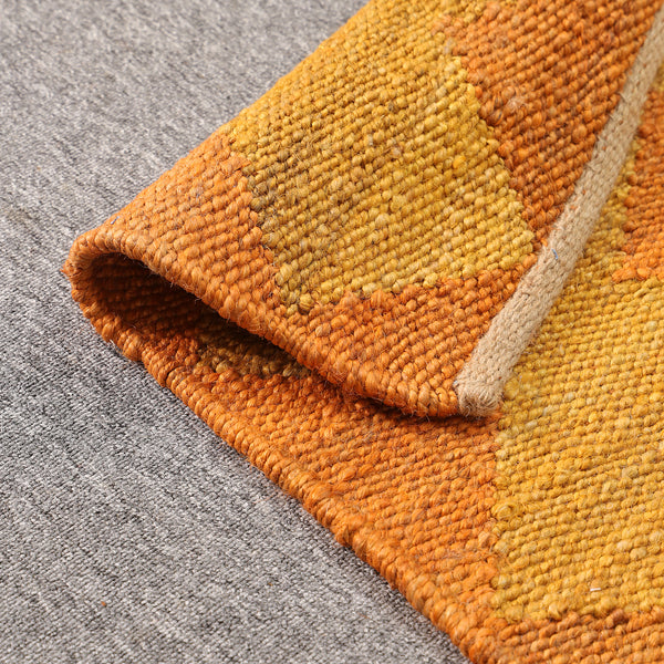 Handwoven Mustard Jute Runner Rug | Orange Geometric Hallway Carpet