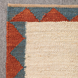 Handwoven Ivory Jute Runner Rug | Blue & Rust Geometric Hallway Carpet
