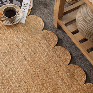 Handwoven Natural Jute Scalloped Area Rug | Eco-Friendly Boho Living Room Carpet