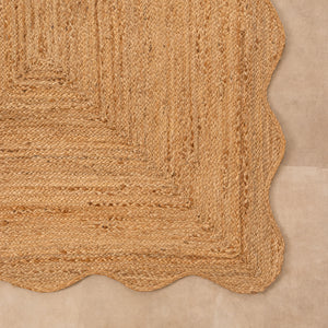 Handwoven Natural Jute Area Rug Scalloped Edge Jute Rug Handmade Boho Farmhouse Rug