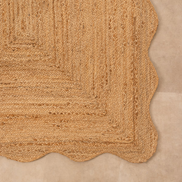 Handwoven Natural Jute Area Rug Scalloped Edge Jute Rug Handmade Boho Farmhouse Rug
