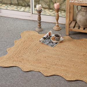 Handwoven Natural Jute Scalloped Area Rug | Handmade Eco-Friendly Boho Rug