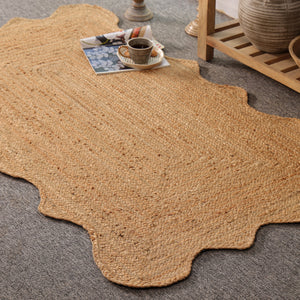 Handwoven Natural Jute Scalloped Area Rug | Handmade Eco-Friendly Boho Rug