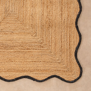 Handmade Scalloped Jute Rug with Black Border Natural Braided Jute Area Rug