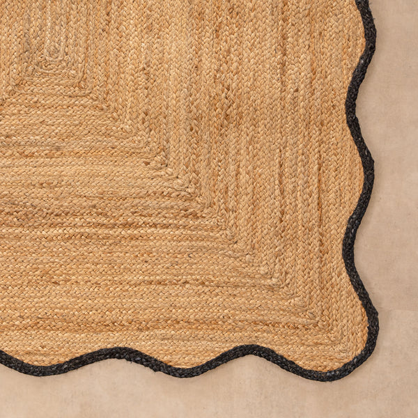 Handmade Scalloped Jute Rug with Black Border Natural Braided Jute Area Rug