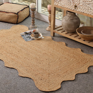 Handwoven Natural Jute Scalloped Area Rug | Handmade Eco-Friendly Boho Rug