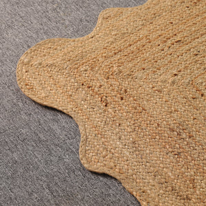 Handwoven Natural Jute Scalloped Area Rug | Handmade Eco-Friendly Boho Rug