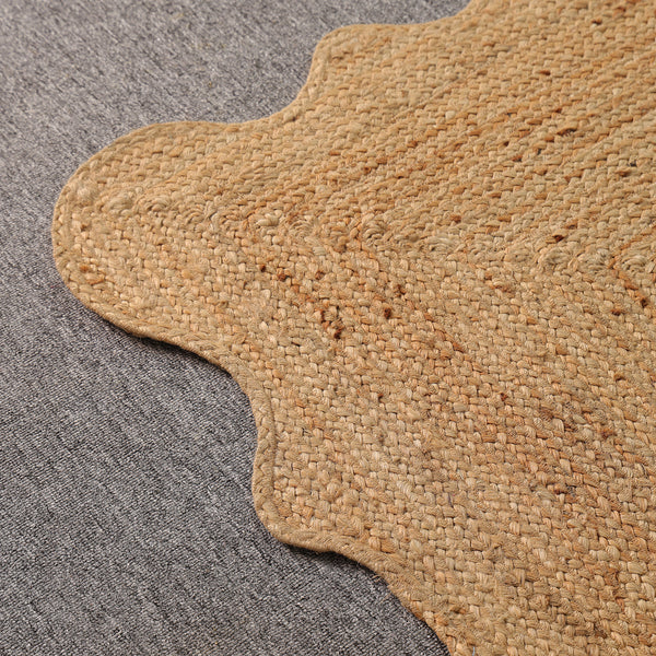 Handwoven Natural Jute Scalloped Area Rug | Handmade Eco-Friendly Boho Rug