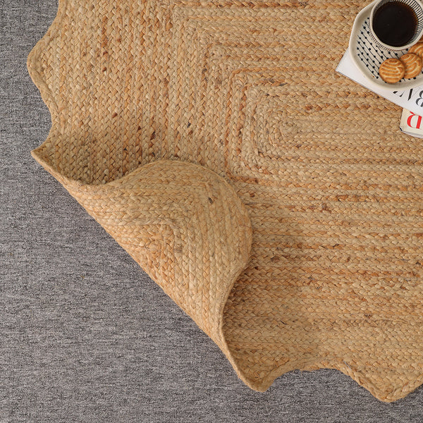 Handwoven Natural Jute Scalloped Area Rug | Handmade Eco-Friendly Boho Rug
