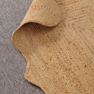 Handwoven Natural Jute Scalloped Area Rug | Handmade Eco-Friendly Boho Rug