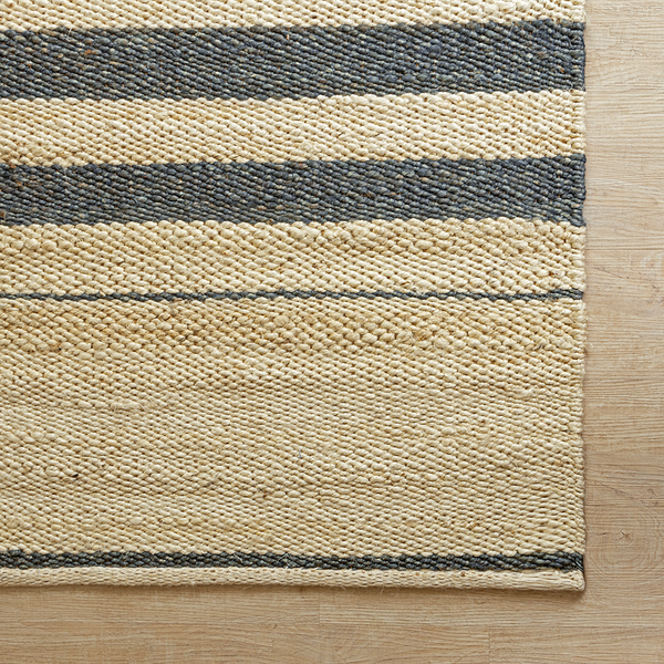 Handwoven Hemp Runner Rug with Striped Accents - Coastal Minimalist Flatweave