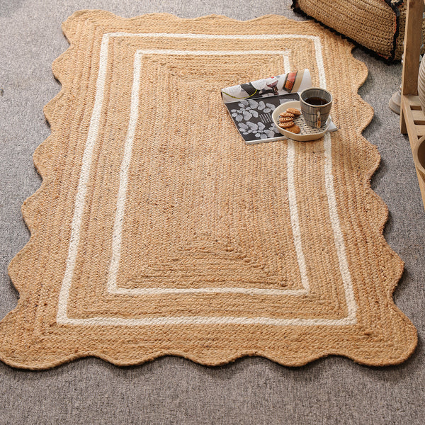 Willow Scalloped Braided Jute Rug – Eco-Friendly Boho Accent Mat
