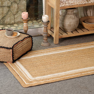 Handwoven Natural Jute Area Rug with White Border | Eco-Friendly Handmade Rug