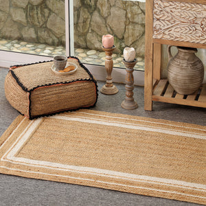 Handwoven Natural Jute Area Rug with White Border | Eco-Friendly Handmade Rug