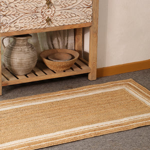 Handwoven Natural Jute Area Rug with White Border | Eco-Friendly Handmade Rug