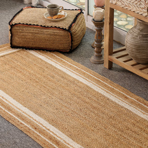 Handwoven Natural Jute Area Rug with White Border | Eco-Friendly Handmade Rug