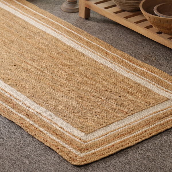 Handwoven Natural Jute Area Rug with White Border | Eco-Friendly Handmade Rug