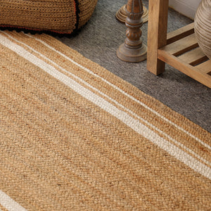 Handwoven Natural Jute Area Rug with White Border | Eco-Friendly Handmade Rug