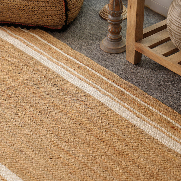 Handwoven Natural Jute Area Rug with White Border | Eco-Friendly Handmade Rug