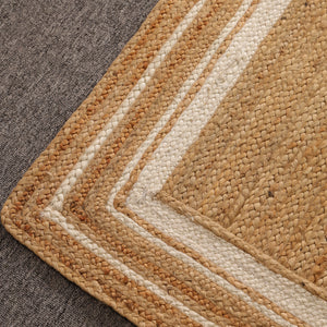 Handwoven Natural Jute Area Rug with White Border | Eco-Friendly Handmade Rug