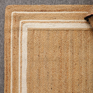 Handwoven Natural Jute Area Rug with White Border | Eco-Friendly Handmade Rug
