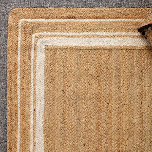 Handwoven Natural Jute Area Rug with White Border | Eco-Friendly Handmade Rug