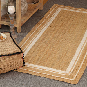 Handwoven Natural Jute Area Rug with White Border | Eco-Friendly Handmade Rug