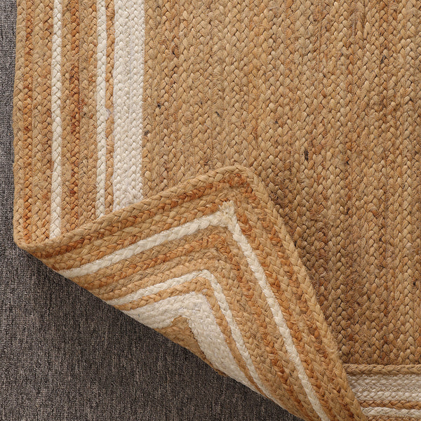 Handwoven Natural Jute Area Rug with White Border | Eco-Friendly Handmade Rug