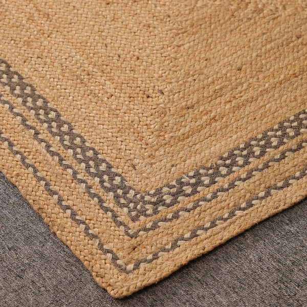 Handwoven Natural Jute Area Rug with Geometric Border | Eco-Friendly Handmade Floor Rug